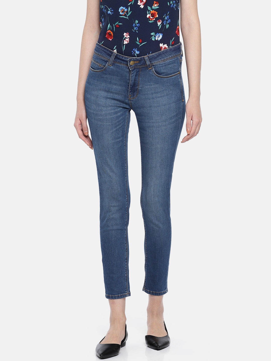 

Allen Solly Woman Women Blue Slim Fit Mid-Rise Clean Look Stretchable Cropped Jeans