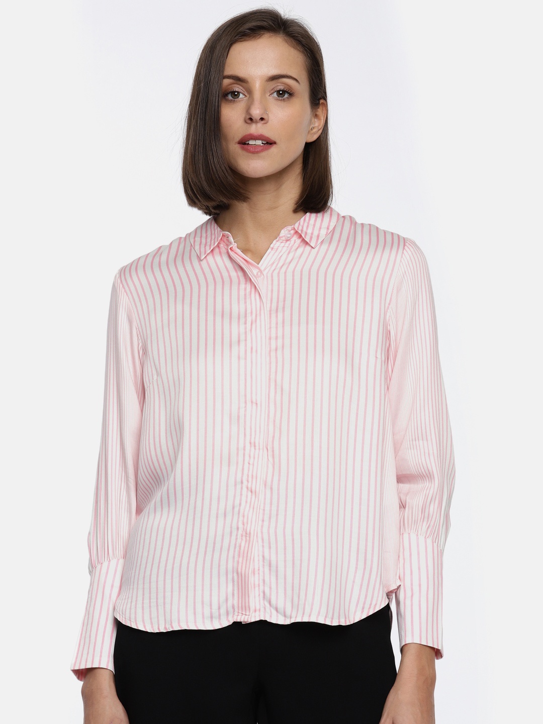 

Allen Solly Woman Women Pink & White Regular Fit Striped Casual Shirt