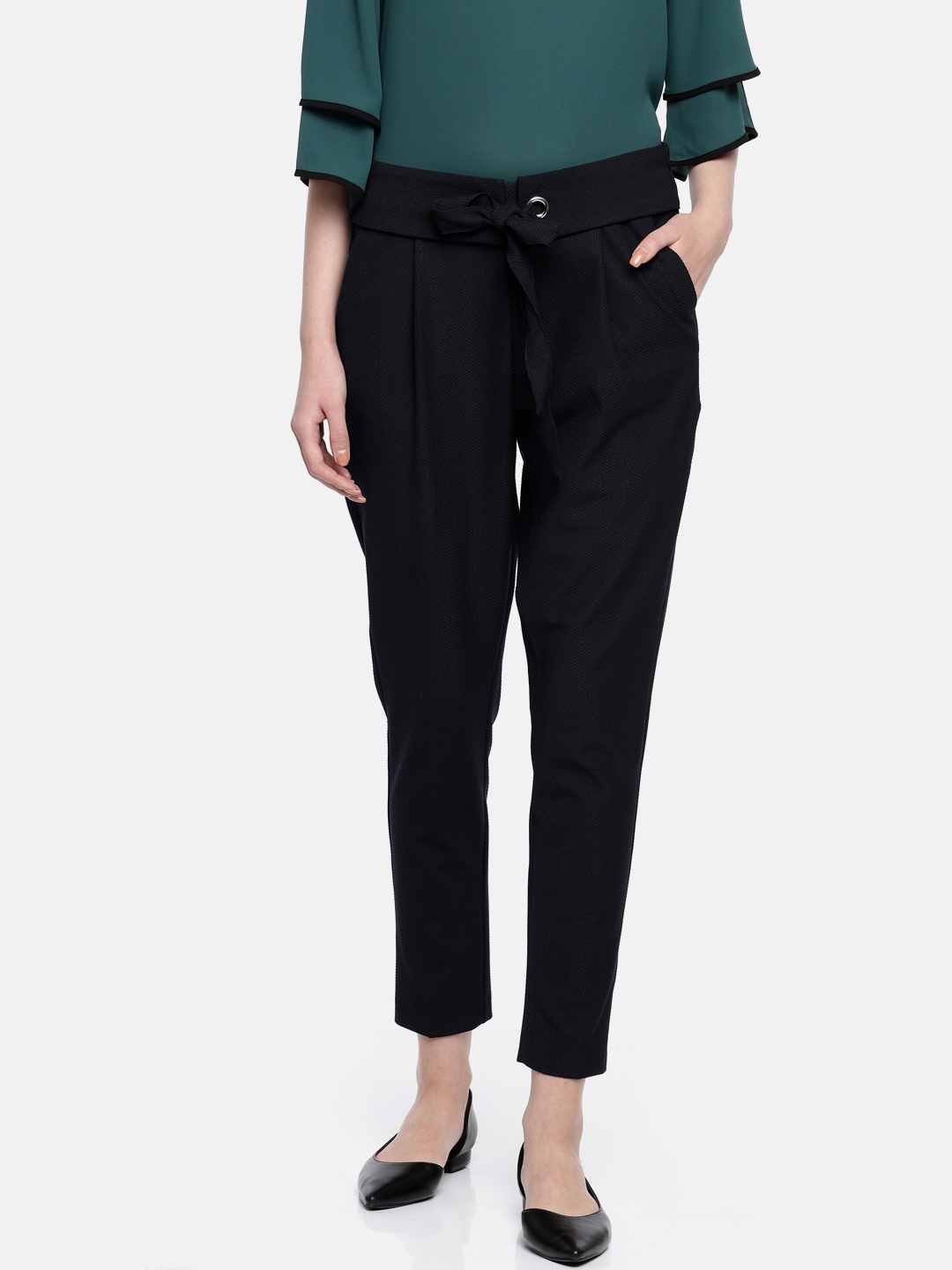 

Allen Solly Woman Women Navy Blue Regular Fit Self Design Regular Trousers