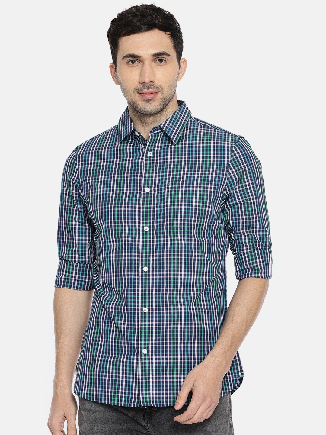 

Calvin Klein Jeans Men Navy Blue & White Slim Fit Checked Casual Shirt