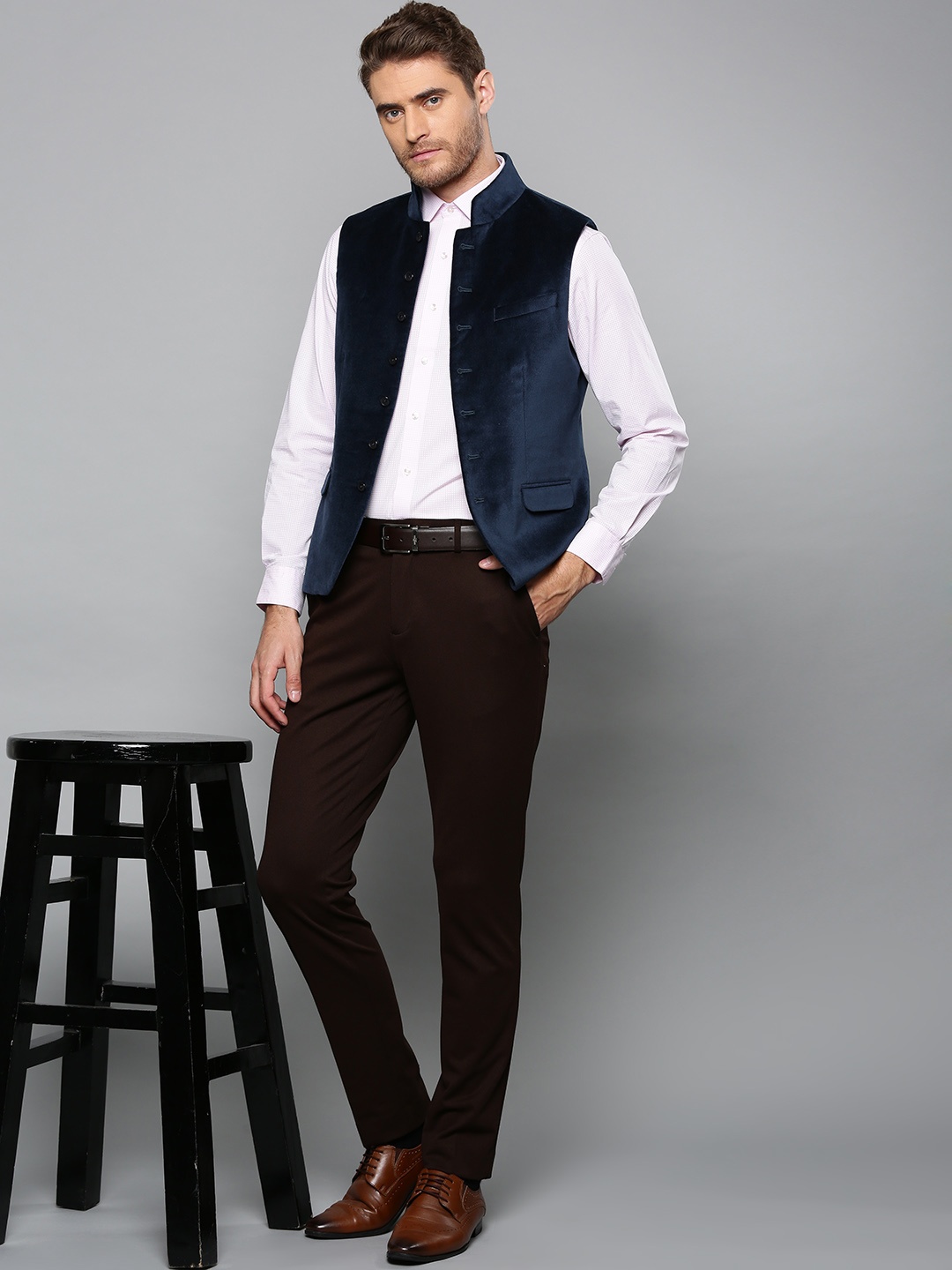 

Blackberrys Men Teal Blue Solid Velvet Finish Slim Fit Nehru Jacket
