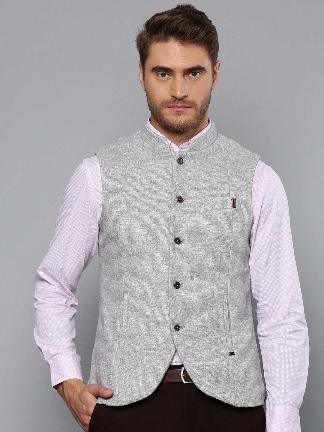 

Blackberrys Men Grey Solid Slim Fit Nehru Jacket