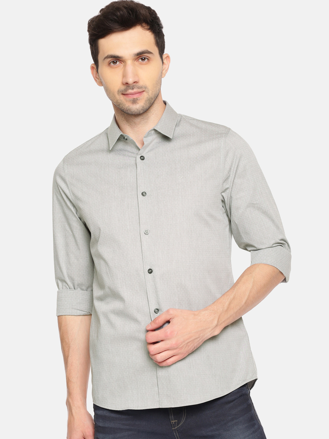 

Calvin Klein Jeans Men Grey Slim Fit Solid Casual Shirt