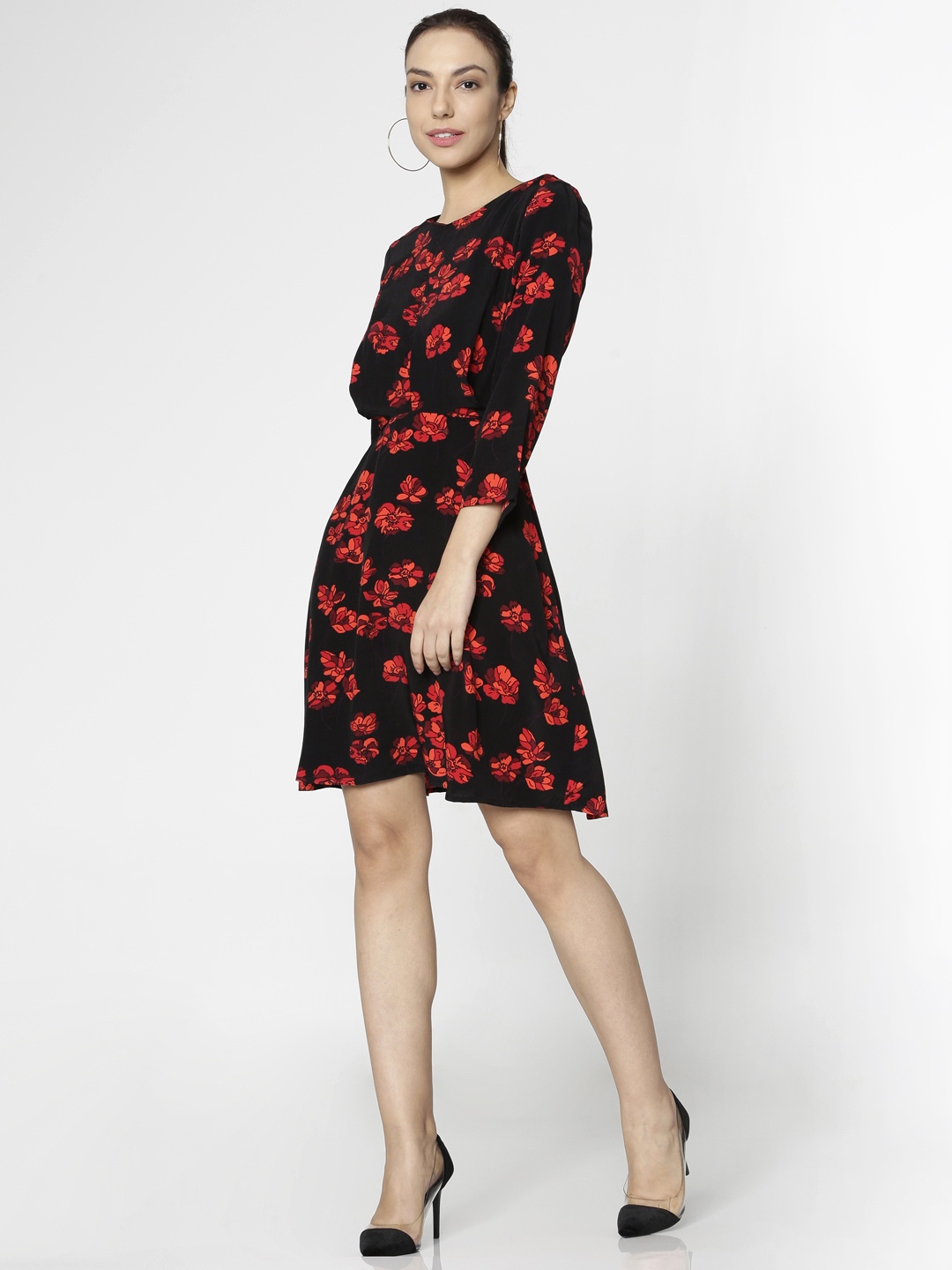 

ONLY Women Black Printed Fit and Flare Dress