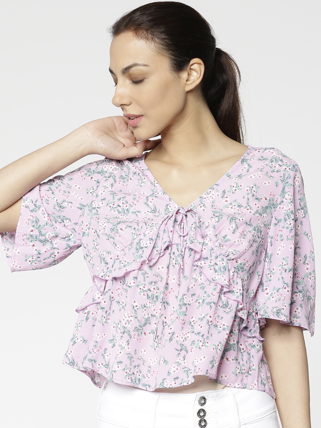 

ONLY Women Lavender Printed A-Line Top