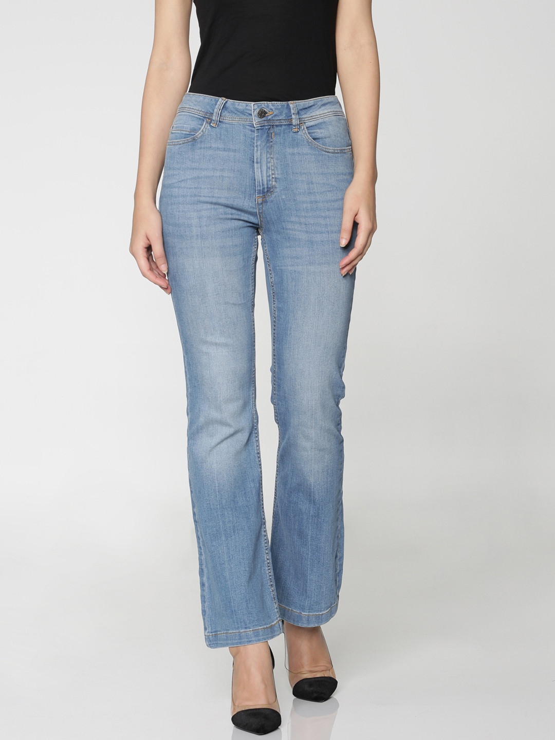 

ONLY Women Blue Flared High-Rise Clean Look Stretchable Jeans