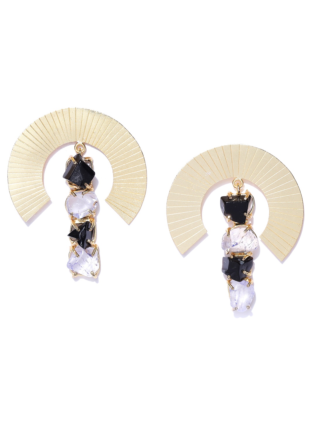 

Blueberry Gold-Plated Agate-Studded Circular Drop Earrings