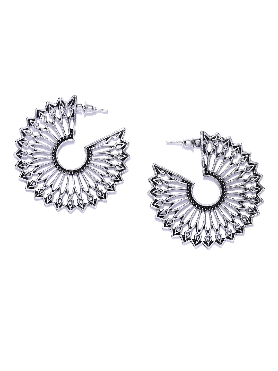 

Blueberry Oxidised Silver-Plated Circular Textured Drop Earrings