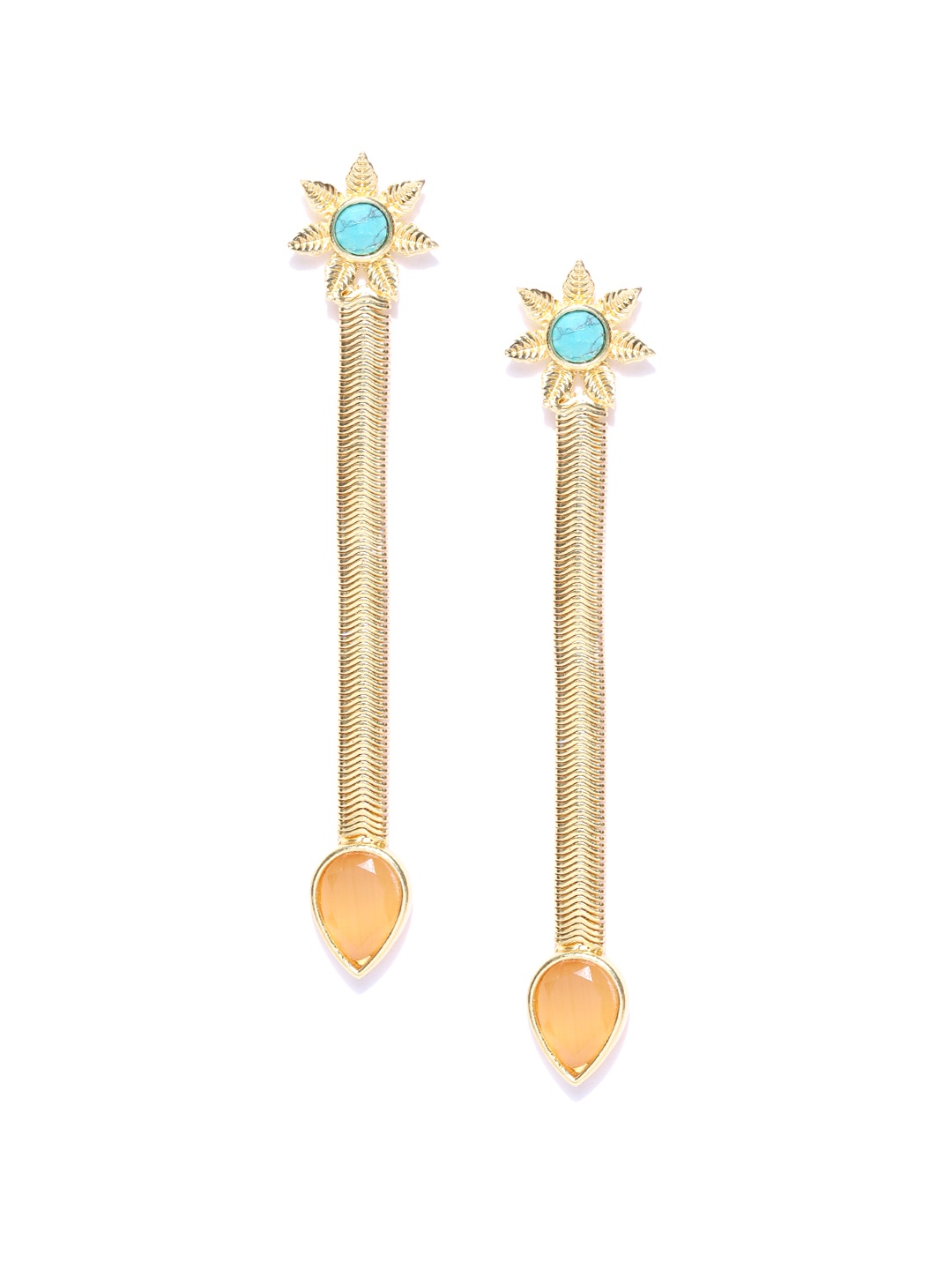 

Blueberry Blue Gold-Plated Handcrafted Stone-Studded Drop Earrings