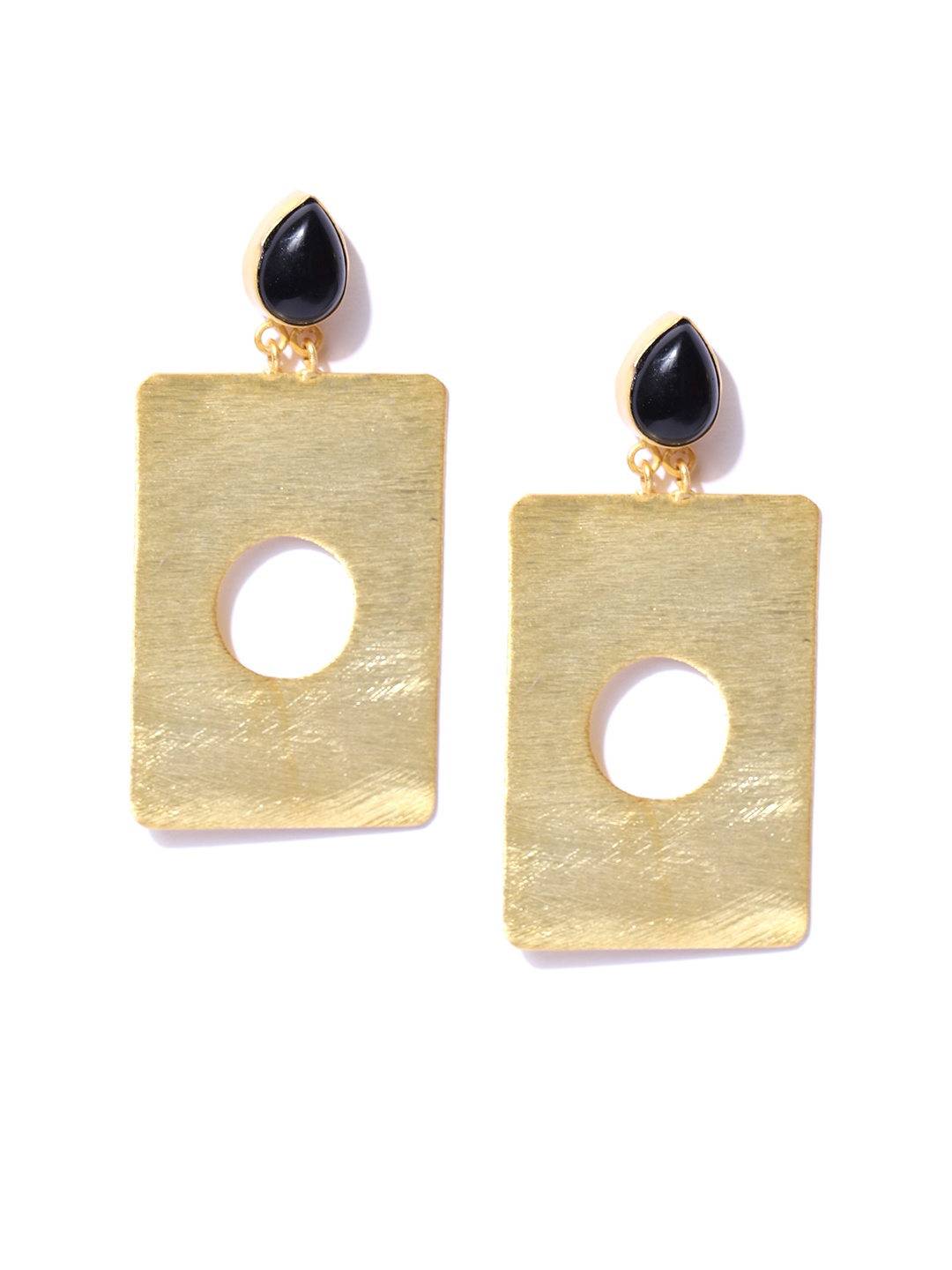 

Blueberry Black Gold-Plated Handcrafted Stone-Studded Geometric Drop Earrings