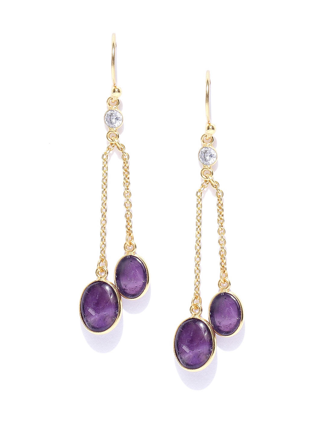 

Blueberry Violet Gold-Plated Agate-Studded Contemporary Drop Earrings