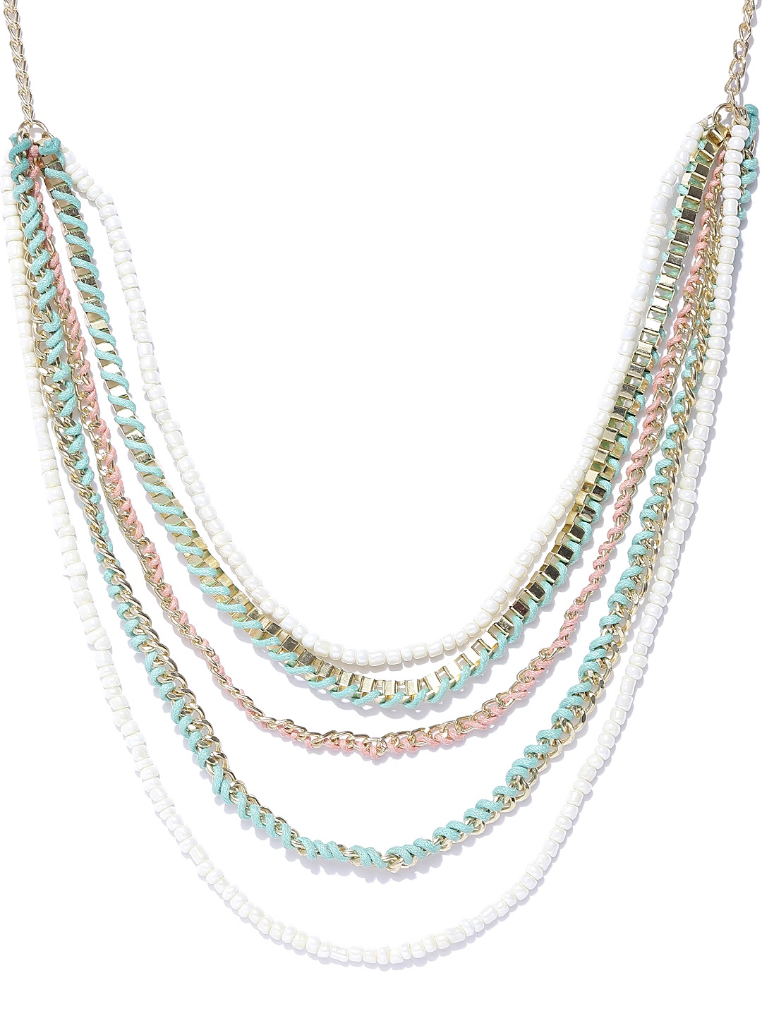 

Blueberry Off-White & Green Gold-Plated Handcrafted Layered Necklace