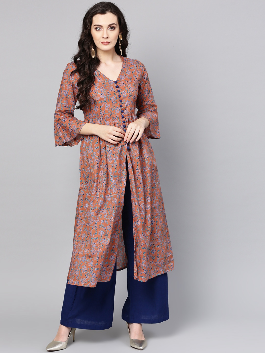 

Varanga Women Brown & Green Printed A-Line Kurta