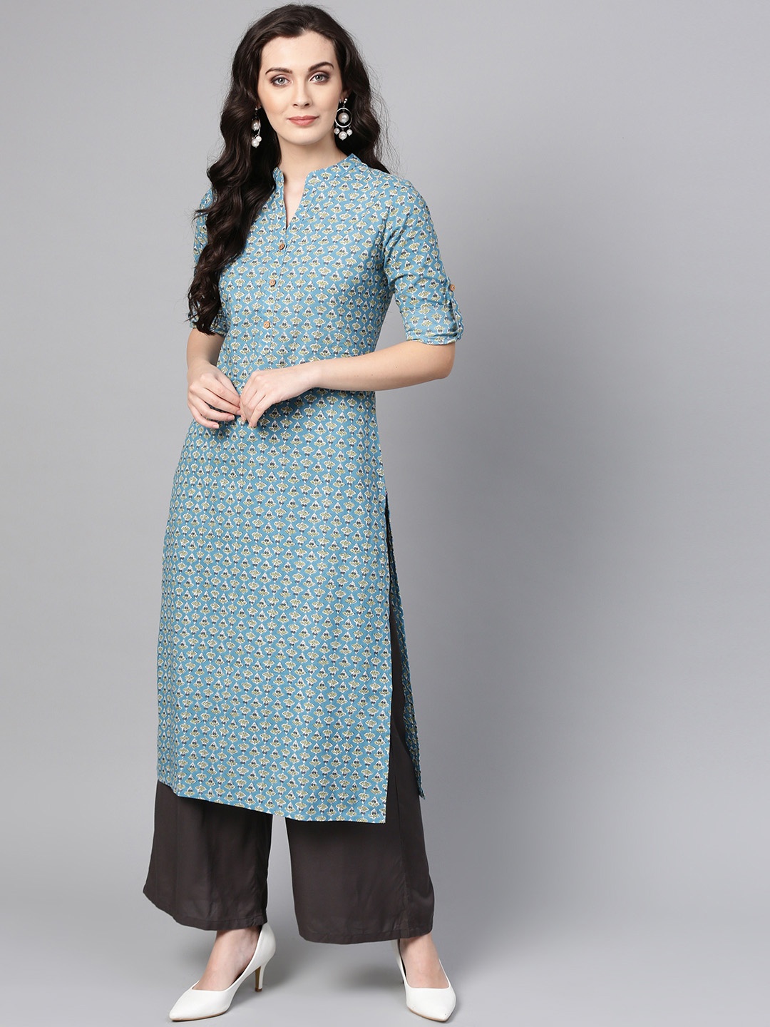 

Varanga Women Blue & Green Printed Straight Kurta