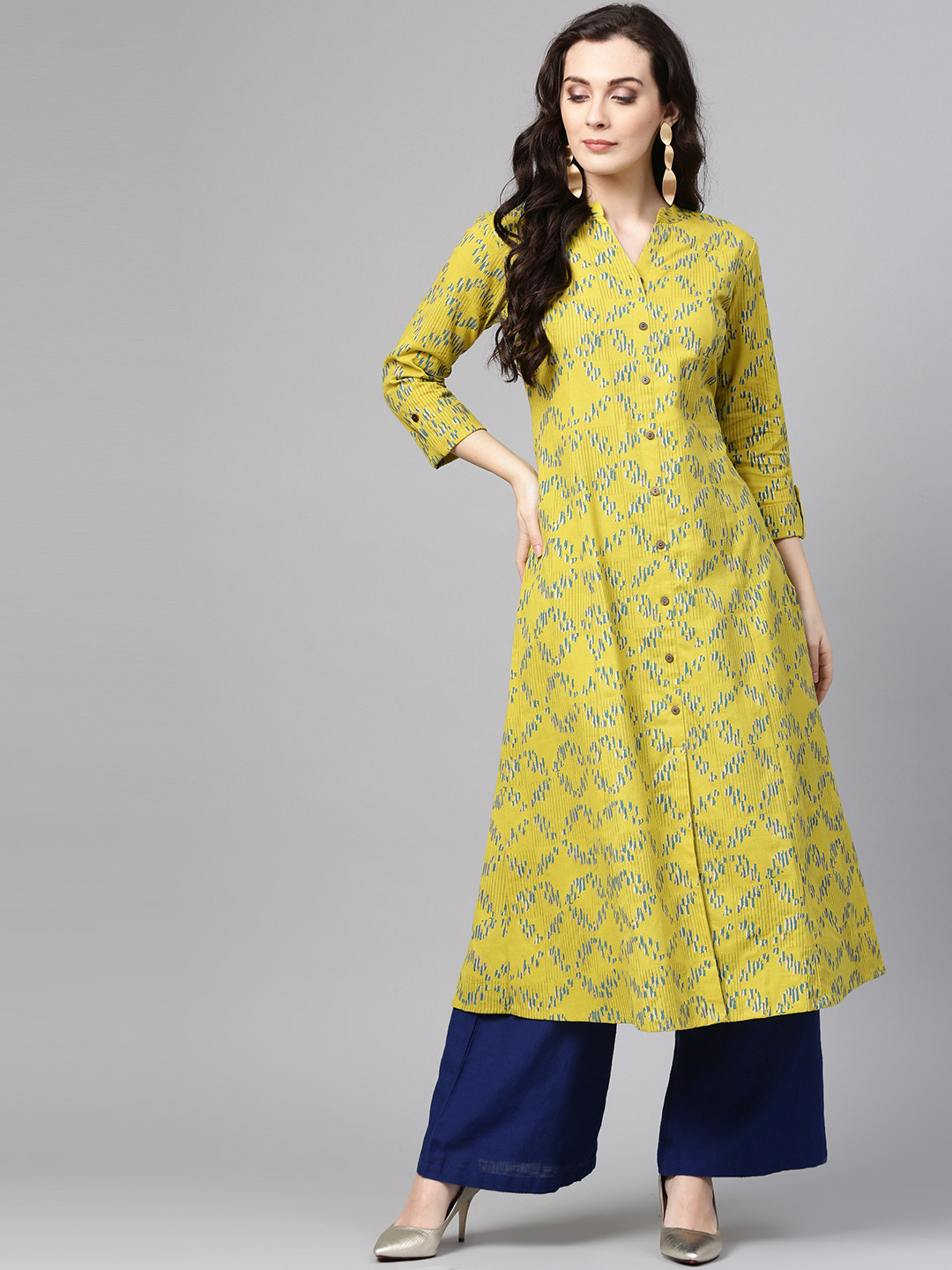 

Varanga Women Lime Green Printed A-Line Kurta