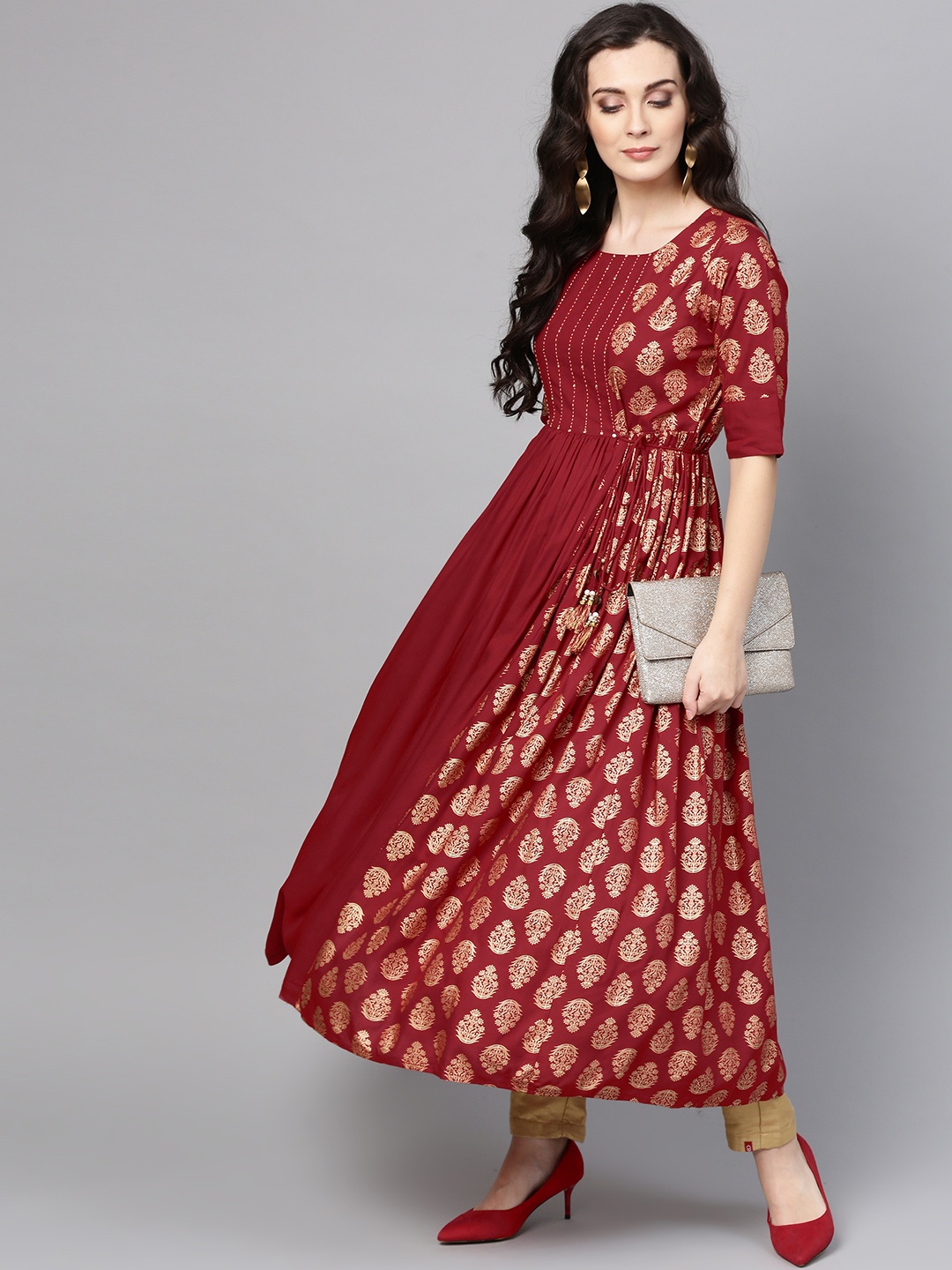 

Varanga Women Maroon & Golden Printed Anarkali Kurta