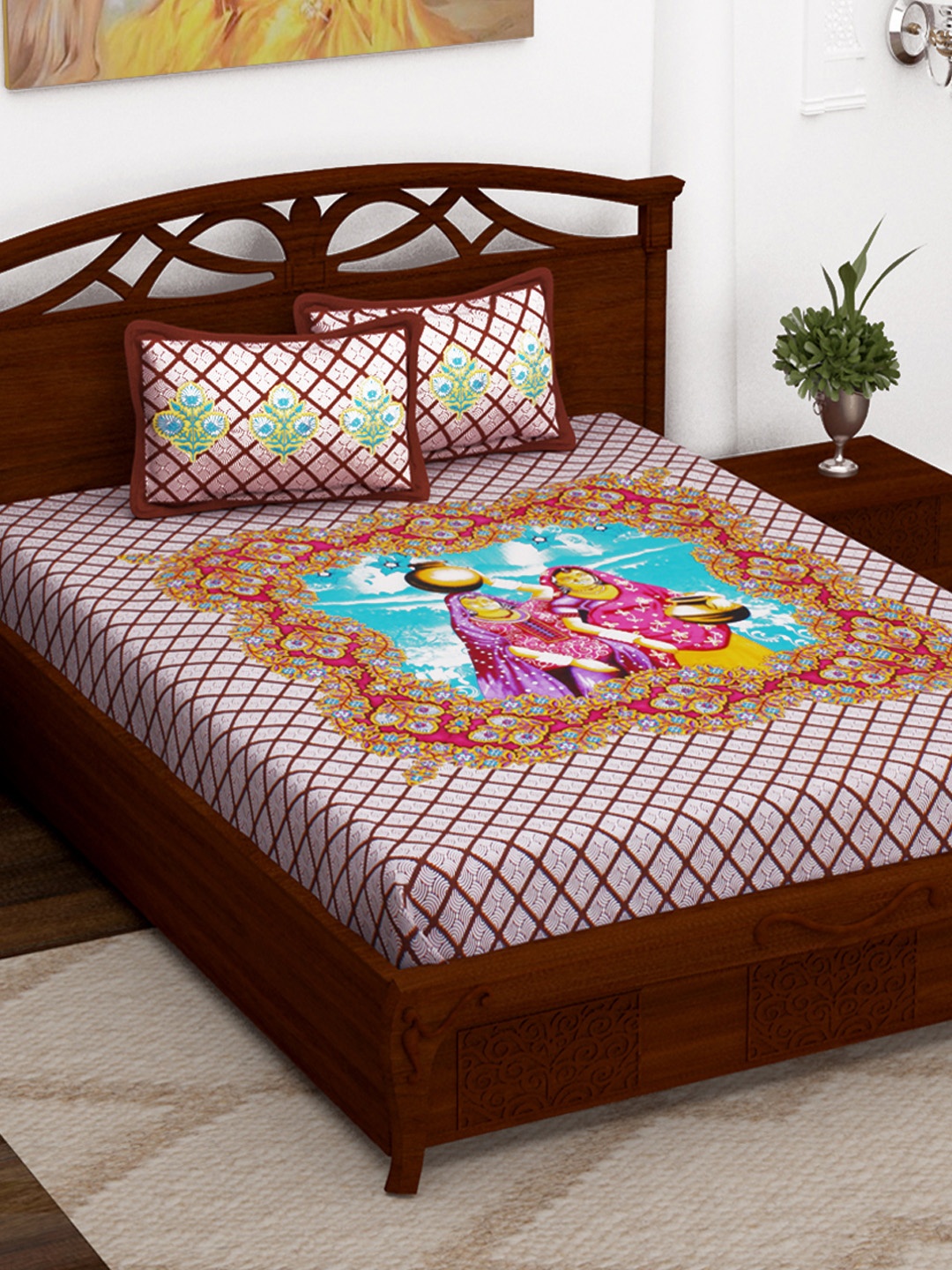 

Story@home Brown Graphic Flat 152 TC Cotton Queen Bedsheet with 2 Pillow Covers