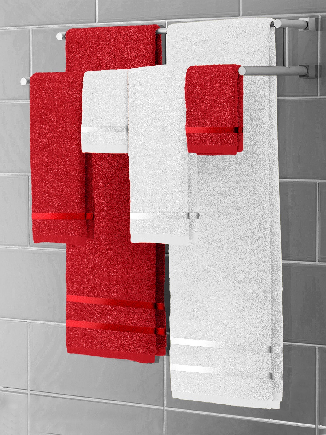 

Story@home Red & White Set of 6 Solid 450 GSM Towels