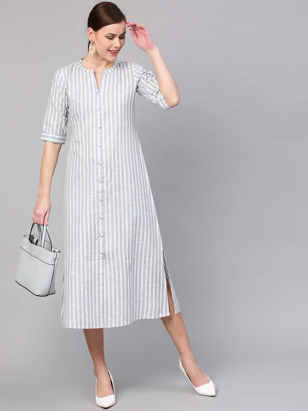 

GERUA Women Grey & White Striped A-Line Dress