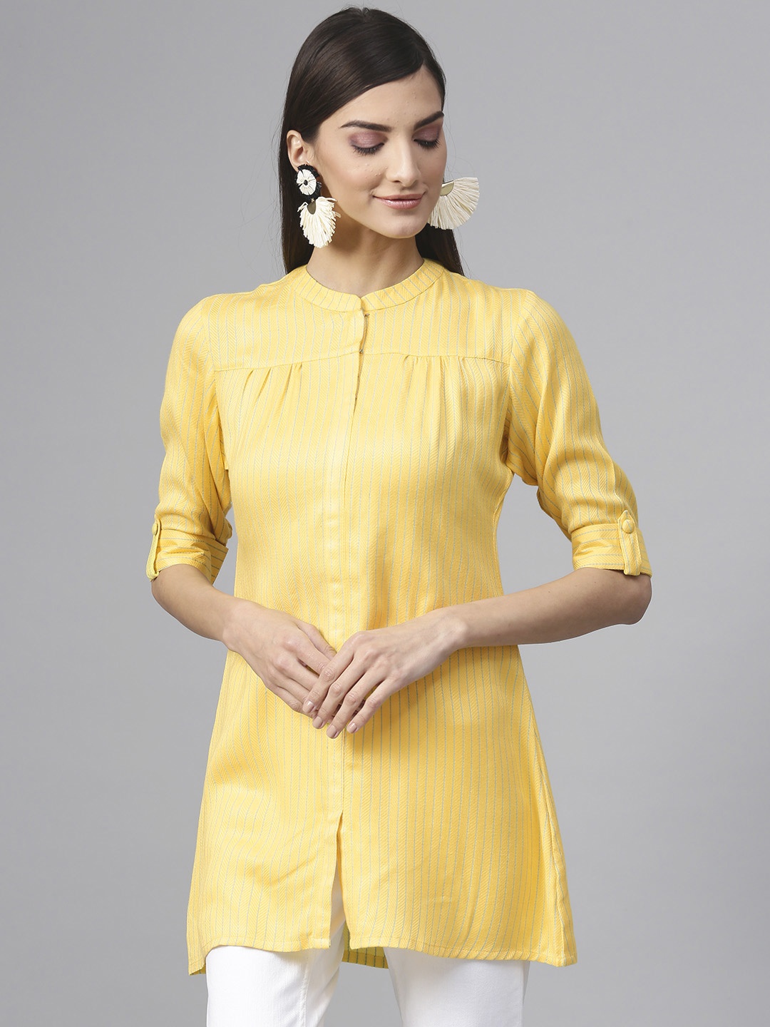

GERUA Women Yellow Self-Striped A-Line Kurti