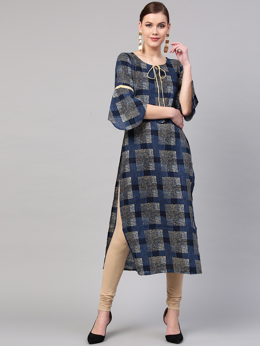 

GERUA Women Blue & Beige Printed Straight Kurta