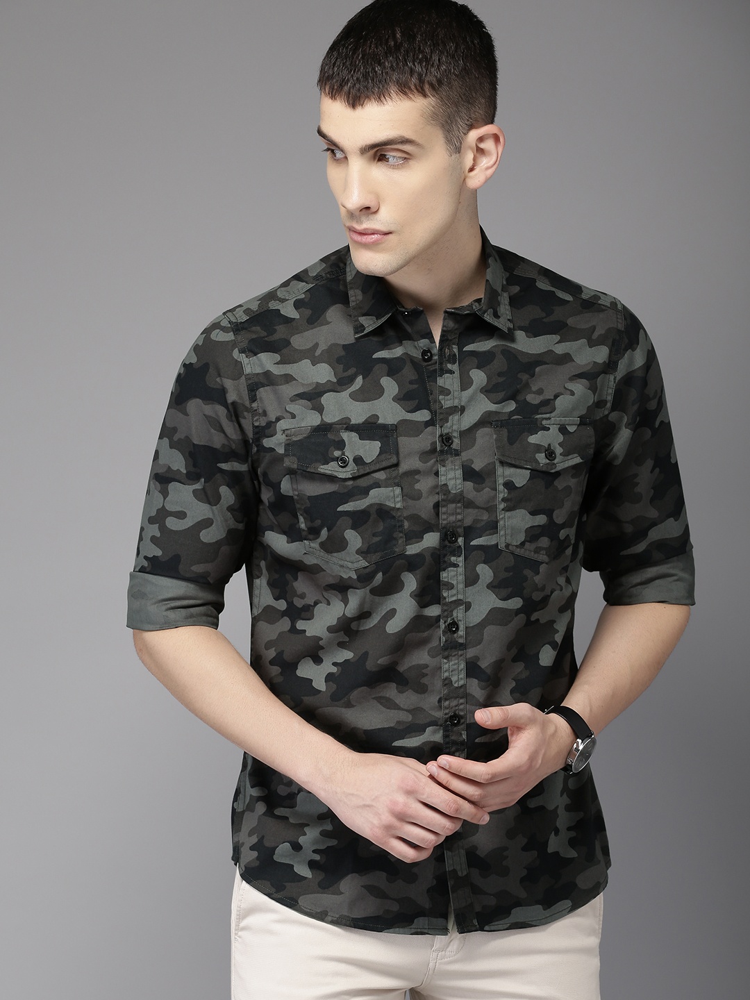 

THE BEAR HOUSE Men Grey Regular Fit Printed Casual Shirt