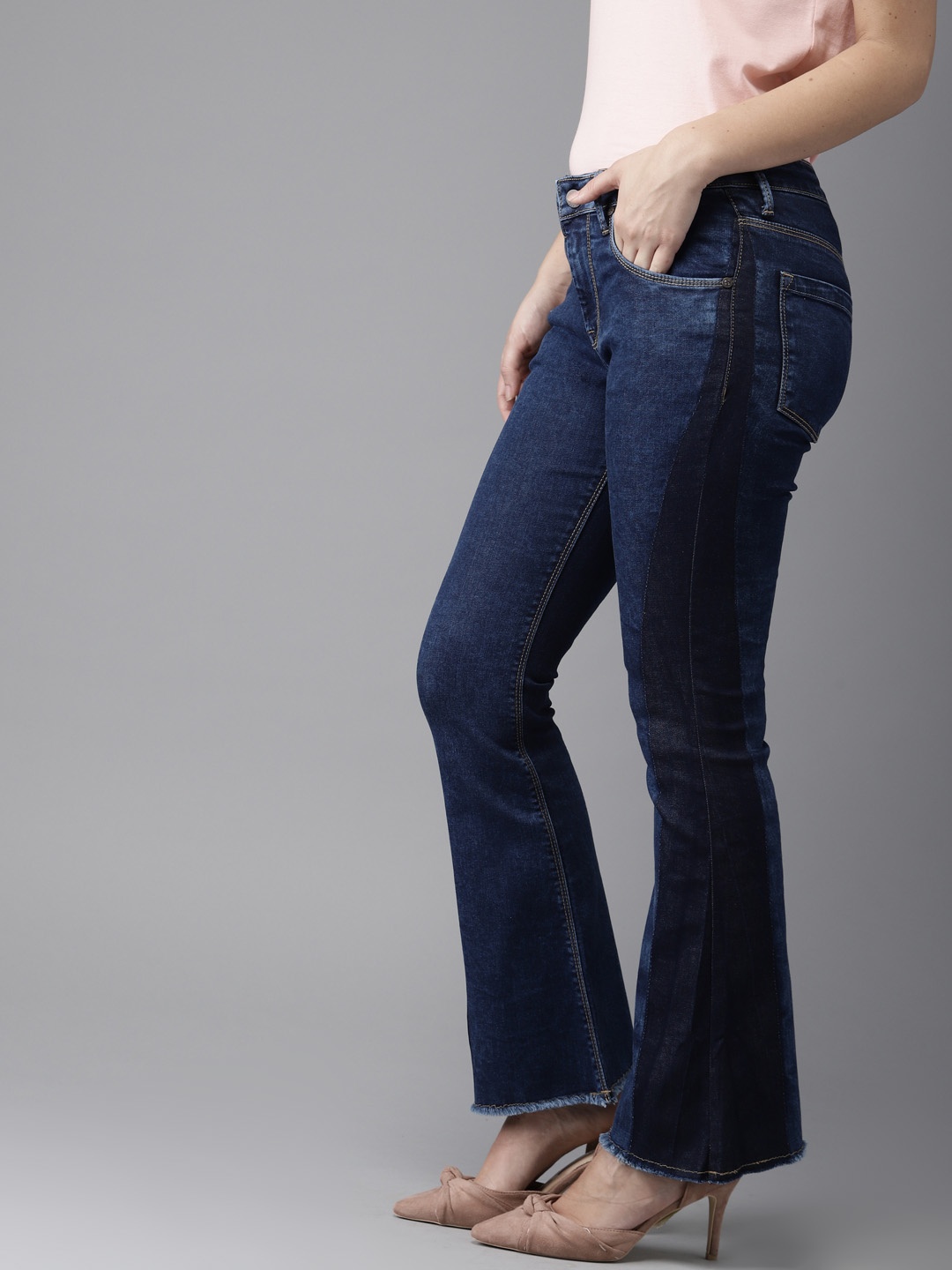 

HERE&NOW Women Dual Blue Mid-Rise Flared Jeans