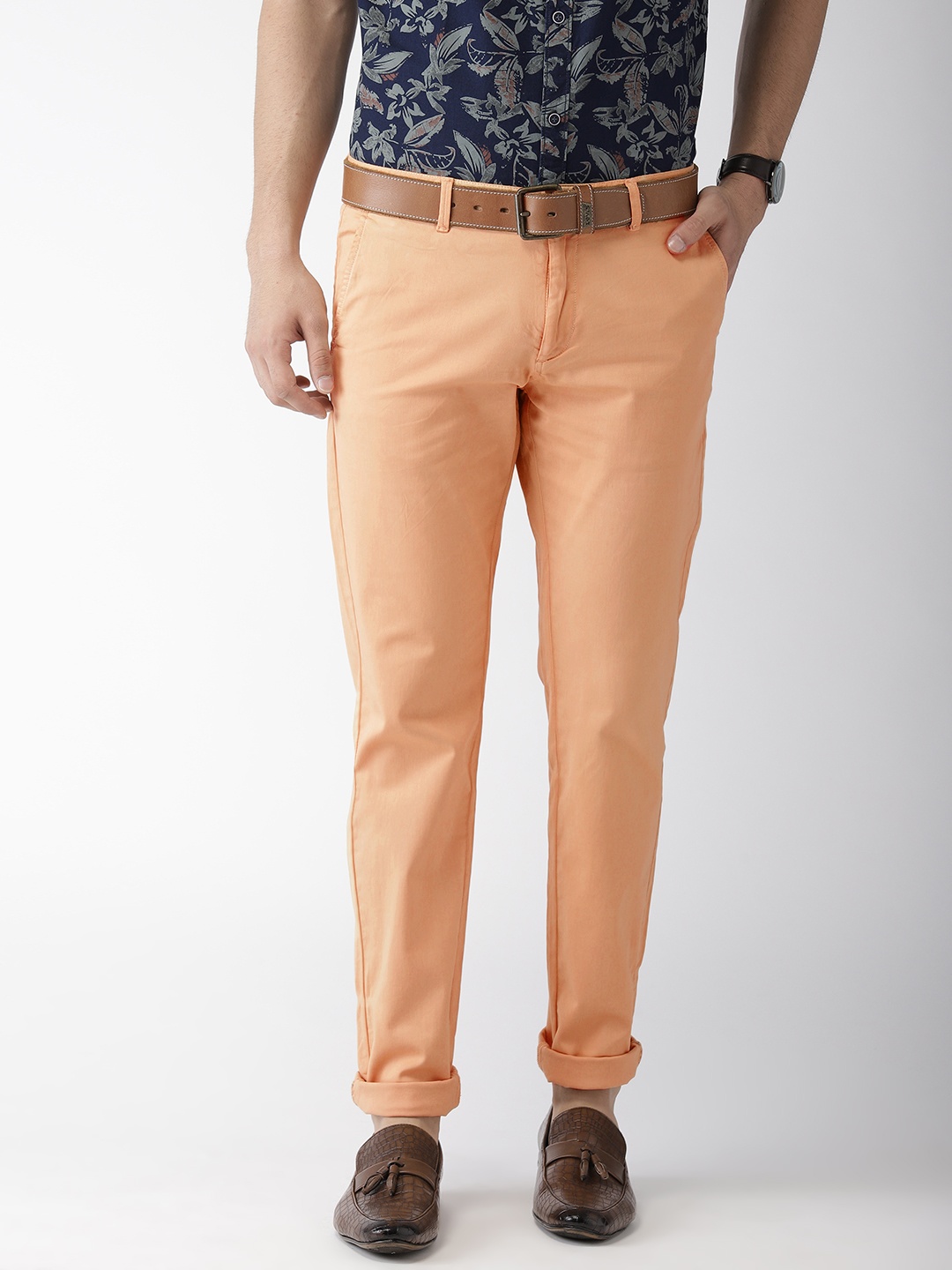 

Indian Terrain Men Orange Brooklyn Slim Fit Solid Chinos