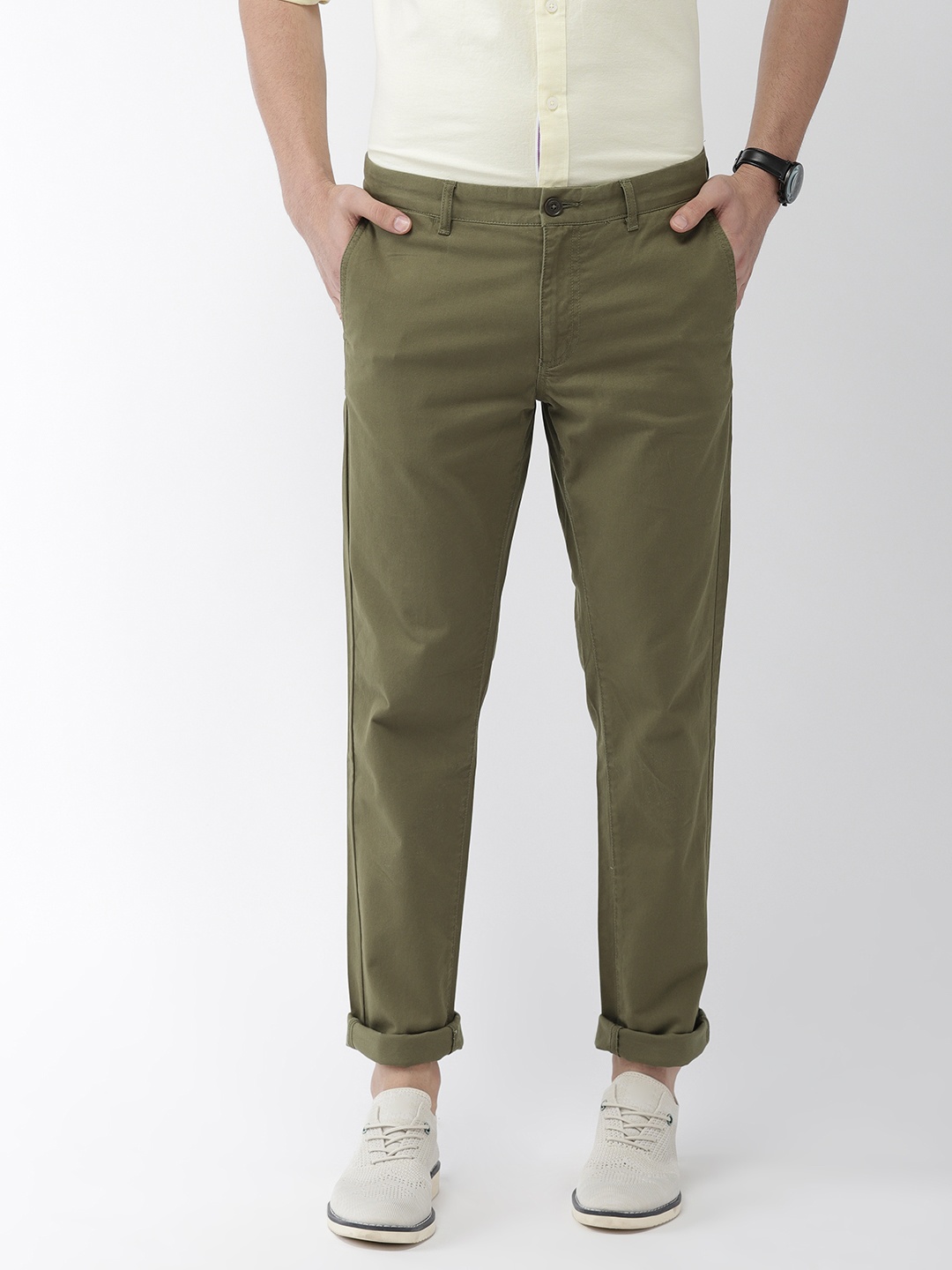 

Indian Terrain Men Olive Green Brooklyn Slim Fit Solid Chinos