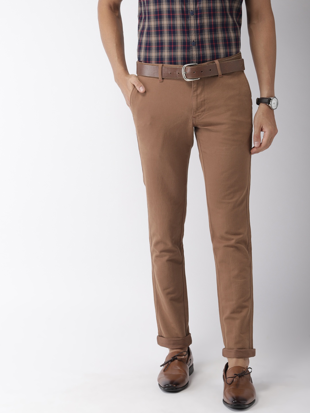

Indian Terrain Men Brown Brooklyn Slim Fit Solid Regular Smart Casual Trousers