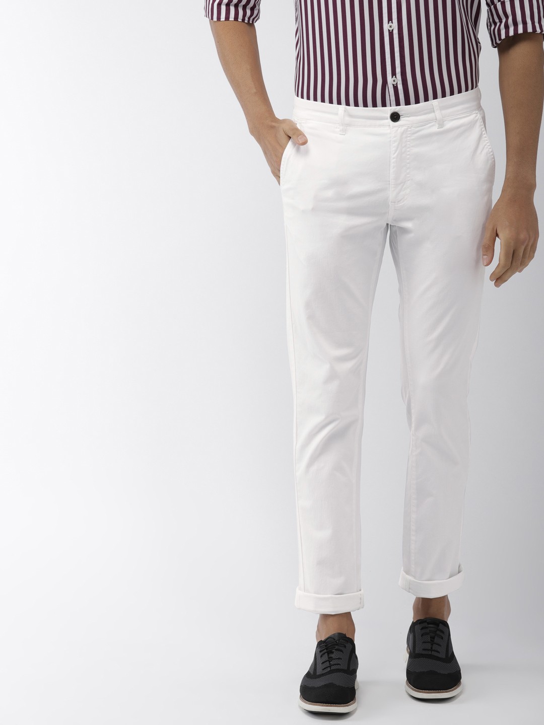 

Indian Terrain Men White Brooklyn Slim Fit Solid Chinos