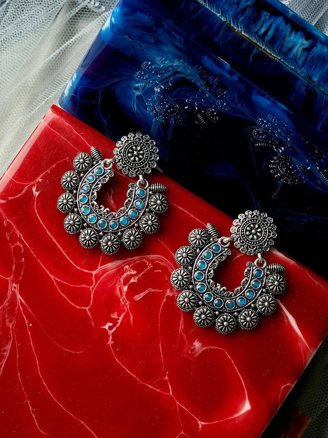 

PANASH Silver-Toned Floral Chandbalis