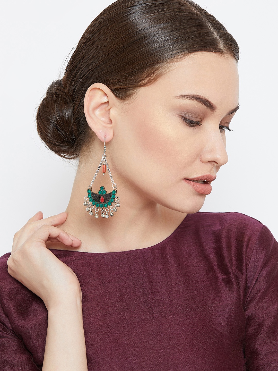

PANASH Silver-Toned Geometric Drop Earrings