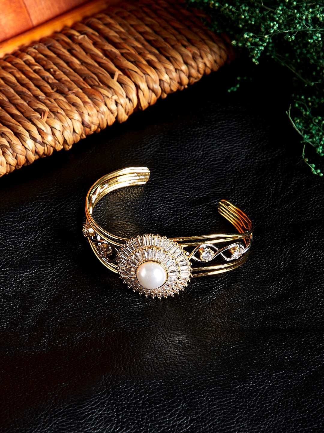 

PANASH Gold-Toned & White Brass Gold-Plated Handcrafted Cuff Bracelet