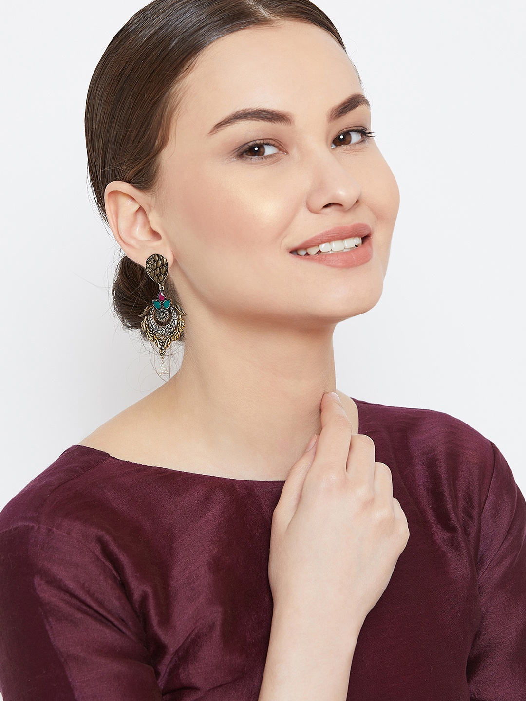 

PANASH Silver-Toned Floral Drop Earrings