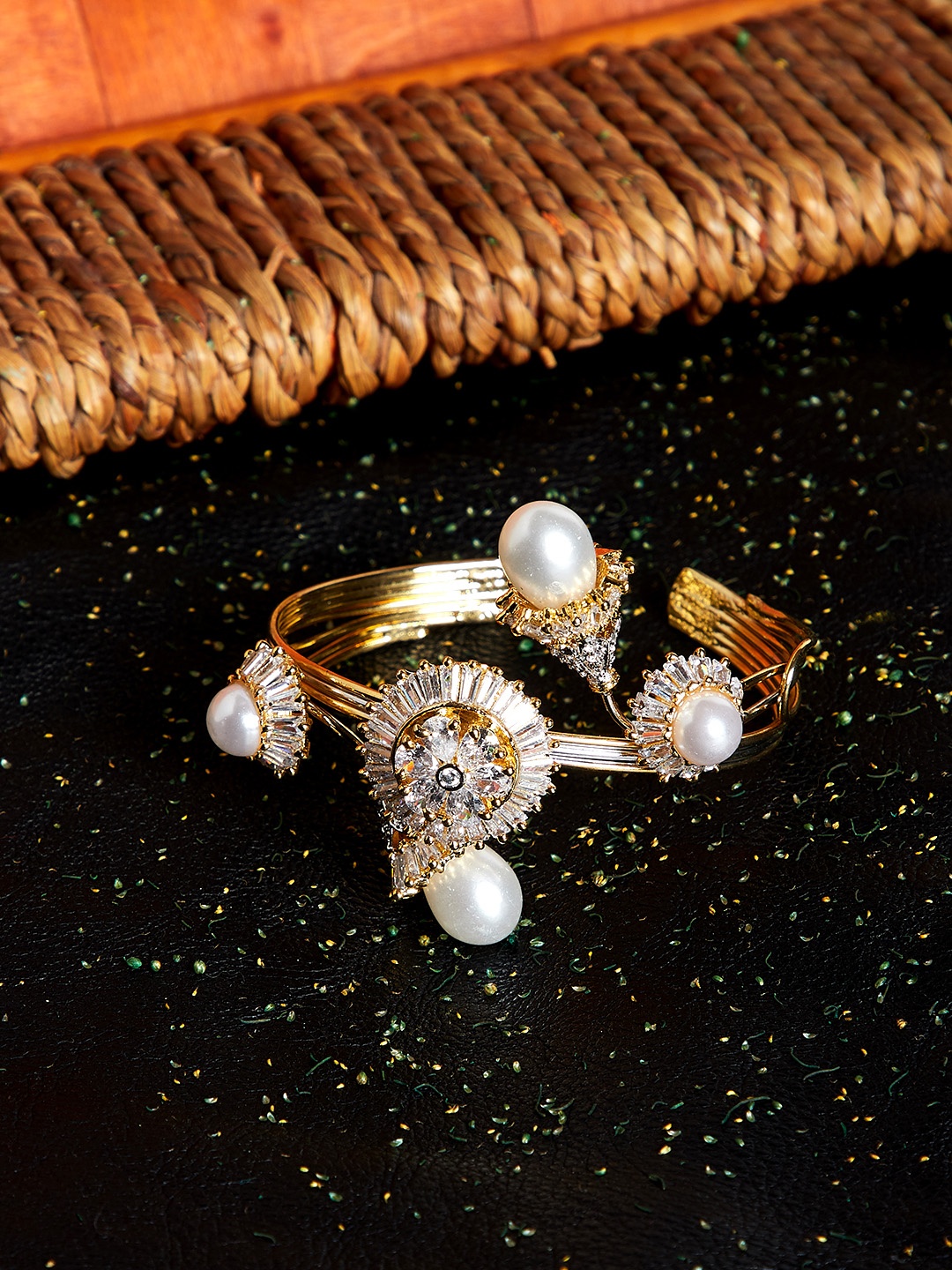 

PANASH Gold-Toned & White Brass Gold-Plated Handcrafted Cuff Bracelet