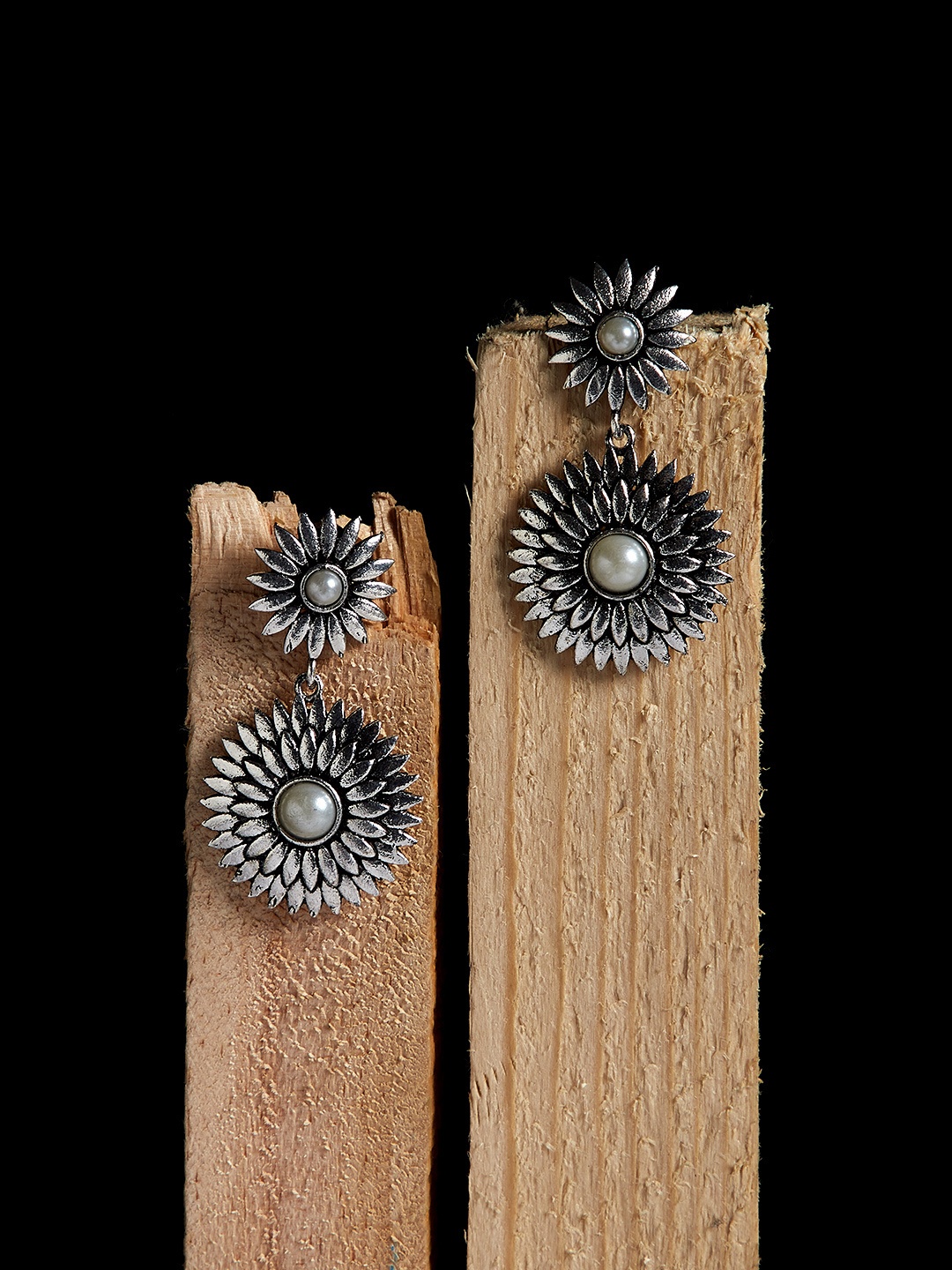

PANASH Silver-Toned Floral Drop Earrings