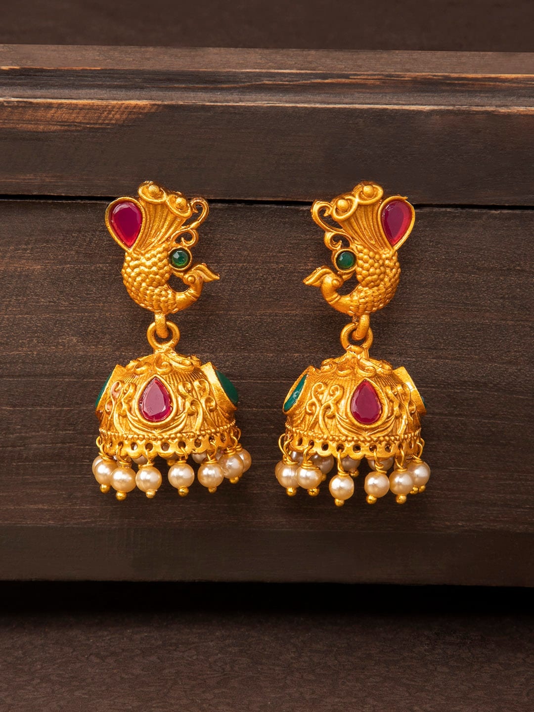 

Rubans Gold-Toned & Pink Handcrafted Classic Jhumkas