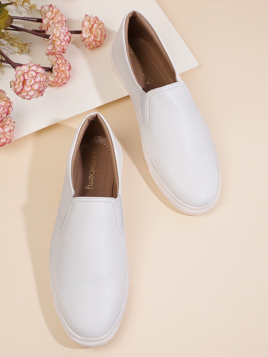 

DressBerry Women White Slip-On Sneakers