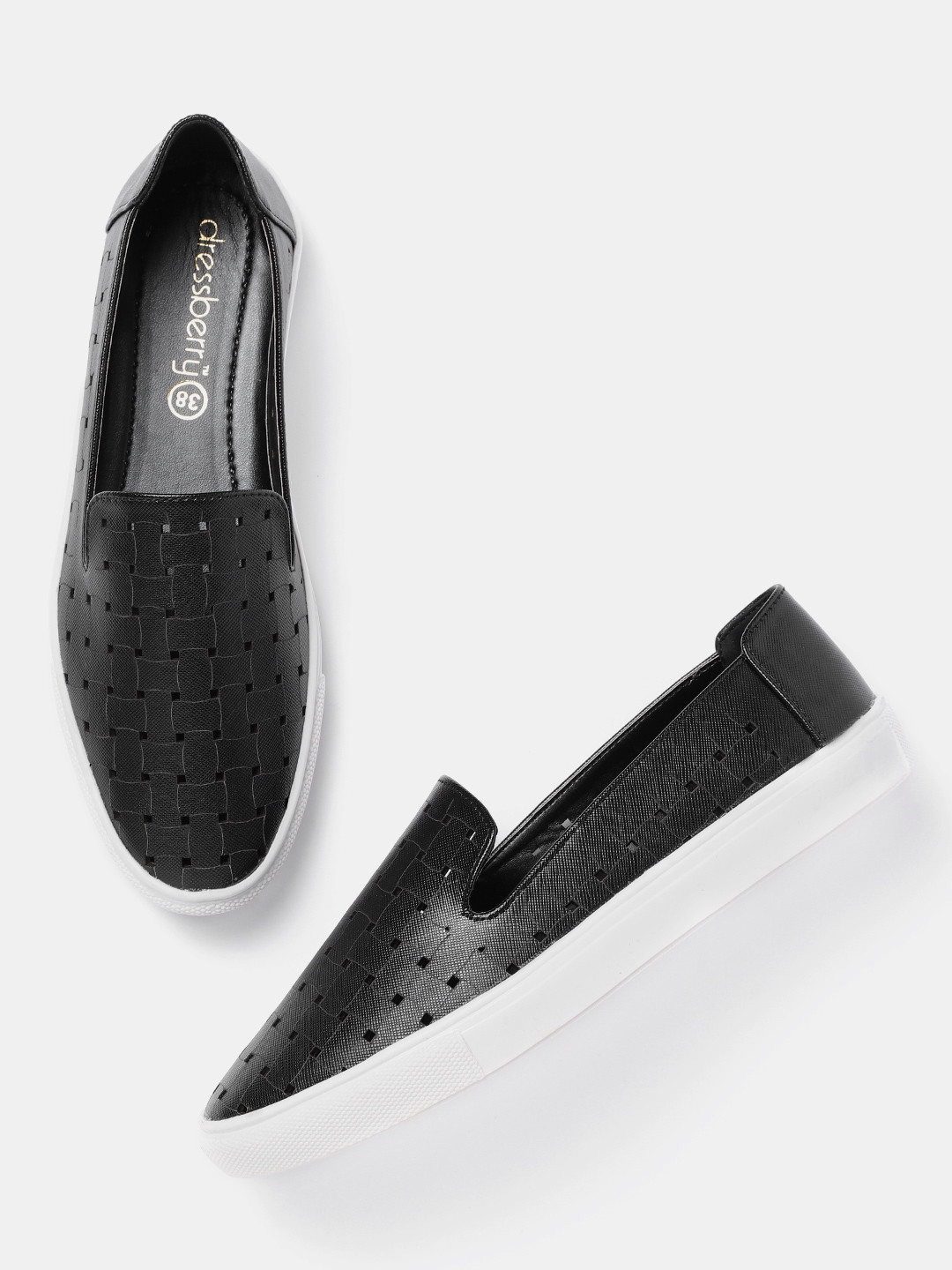 

DressBerry Women Black Slip-On Sneakers with Laser Cuts