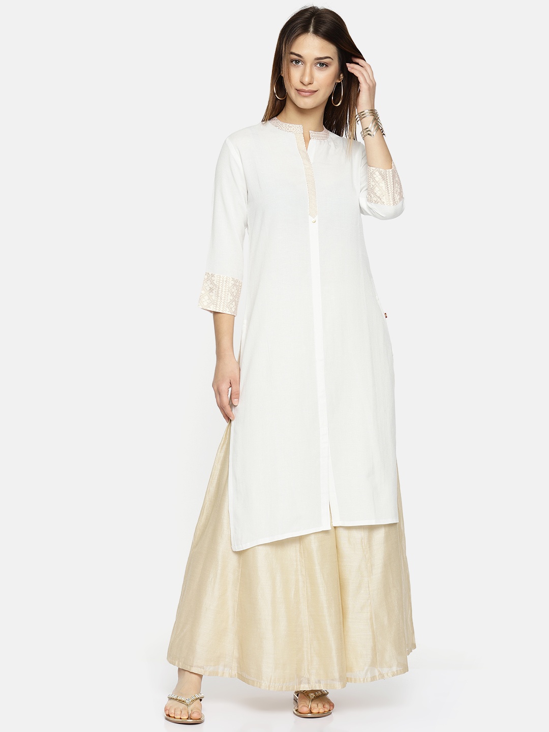 

Span Women White Yoke Design Straight Kurta