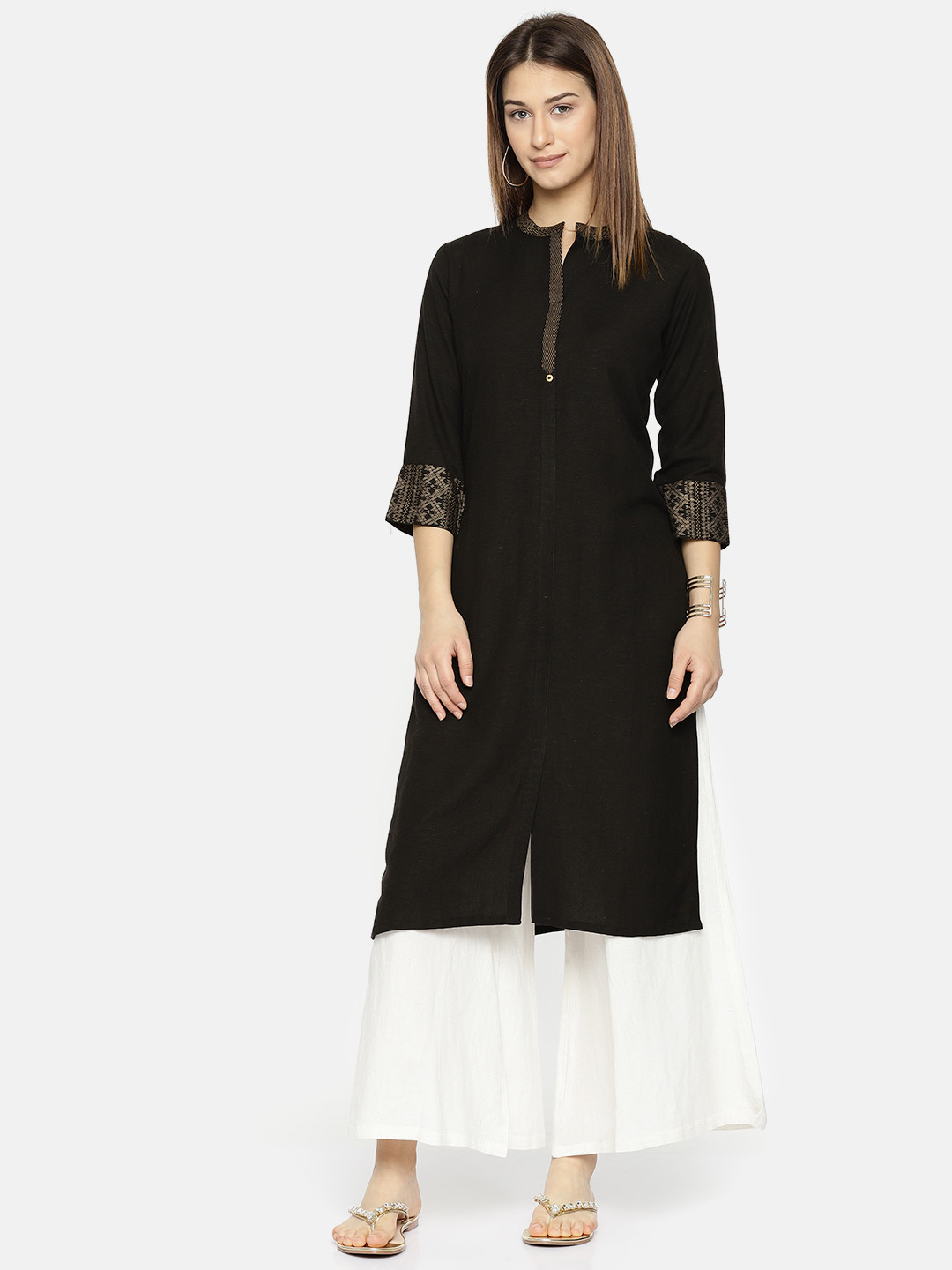 

Span Women Black Yoke Design Straight Kurta
