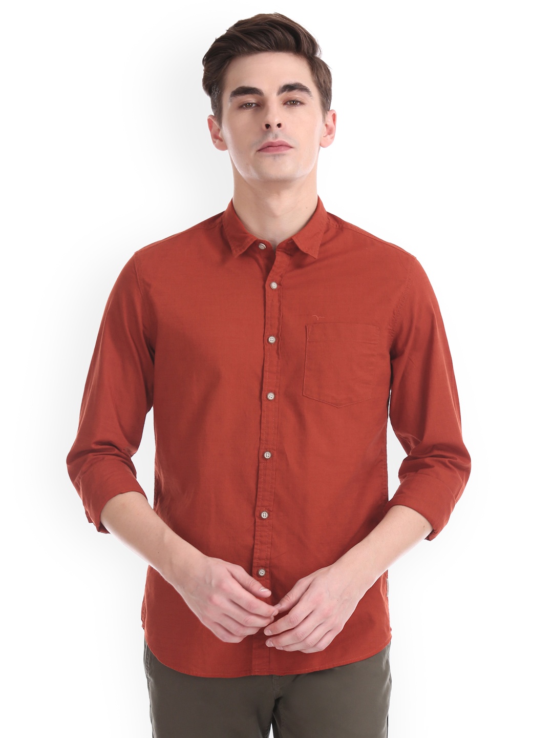 

Flying Machine Men Rust Regular Fit Solid Casual Shirt
