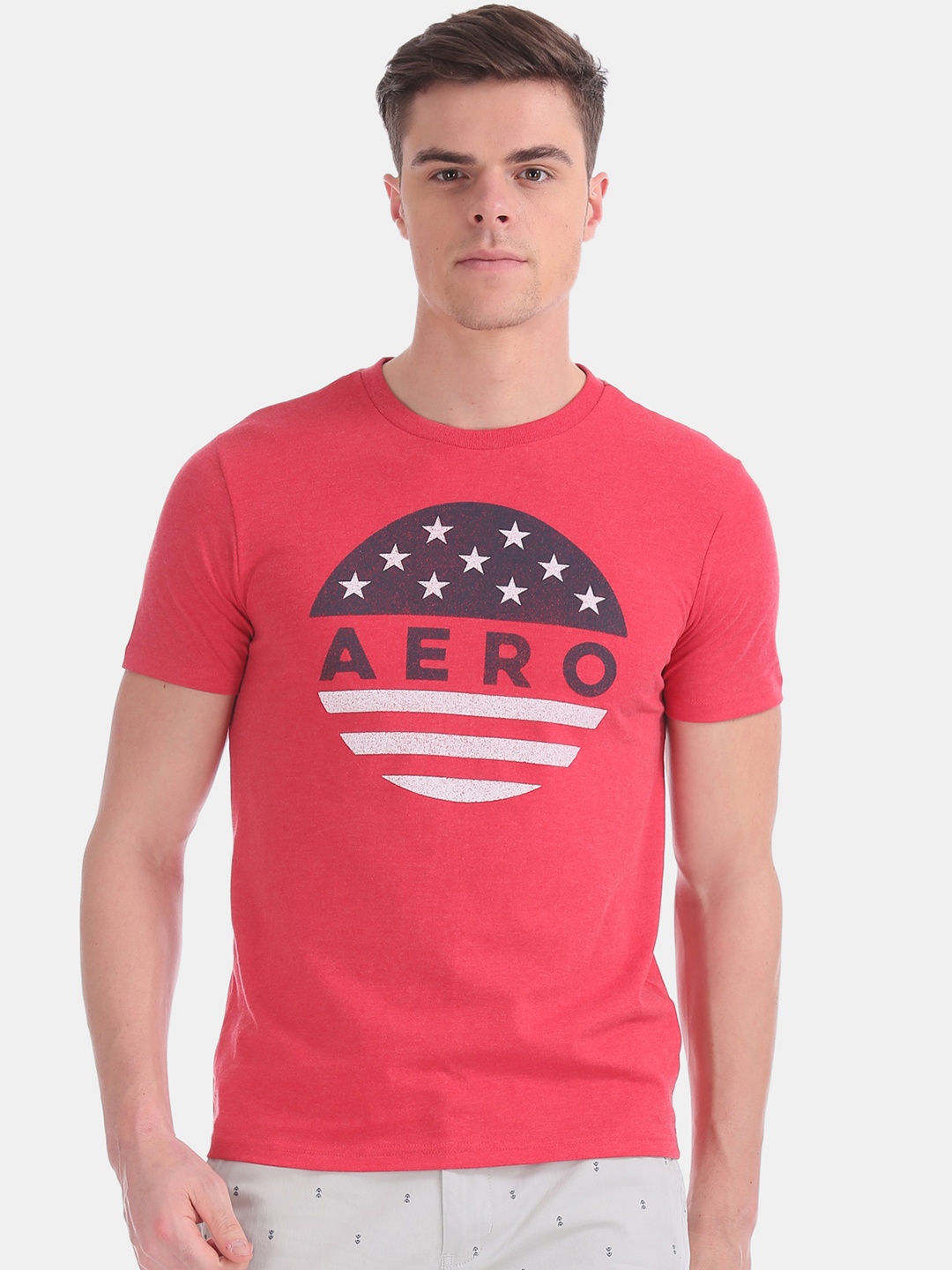 

Aeropostale Men Red Brand Logo Print Round Neck T-shirt