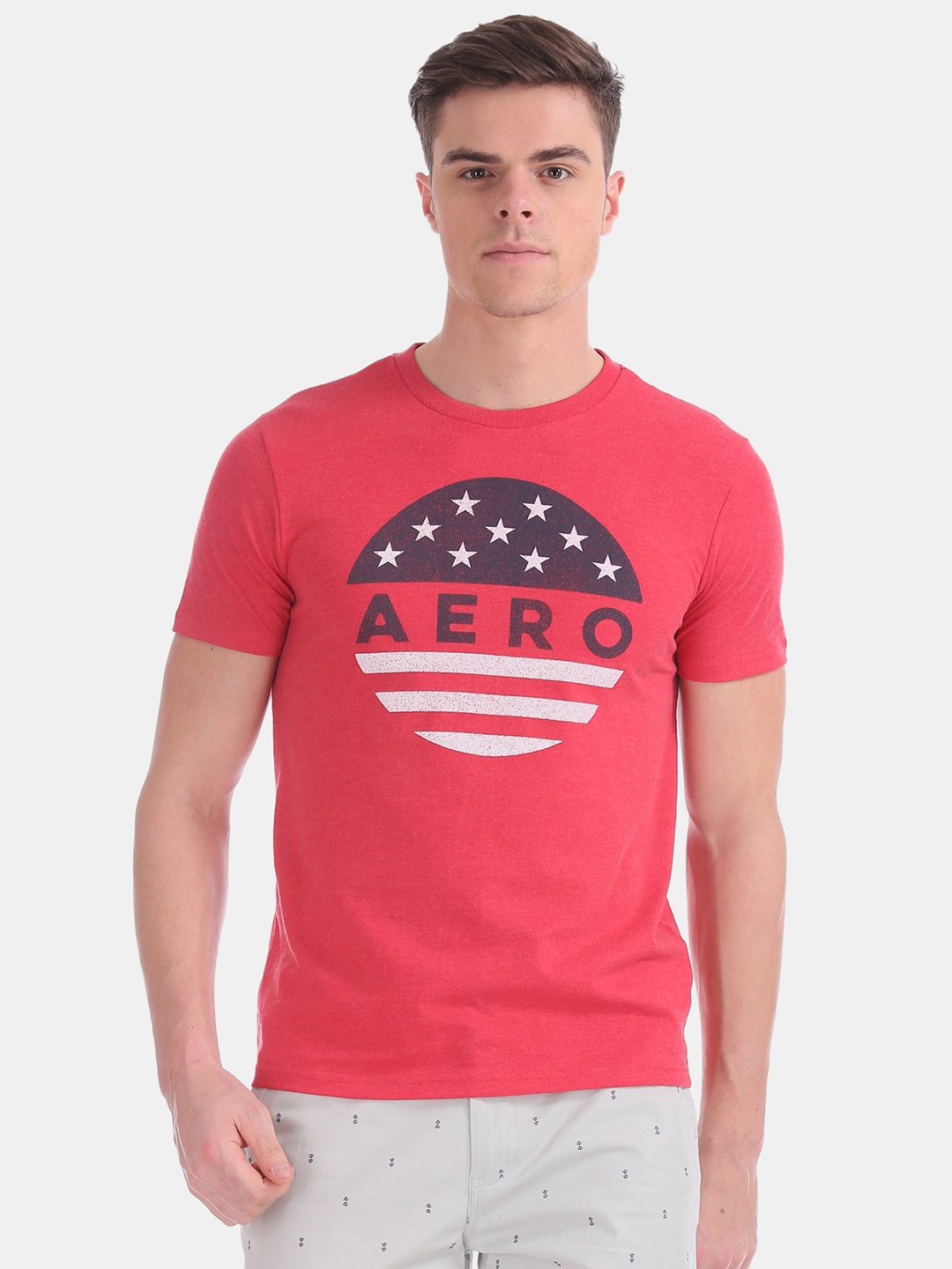 

Aeropostale Men Red Brand Logo Print Round Neck T-shirt
