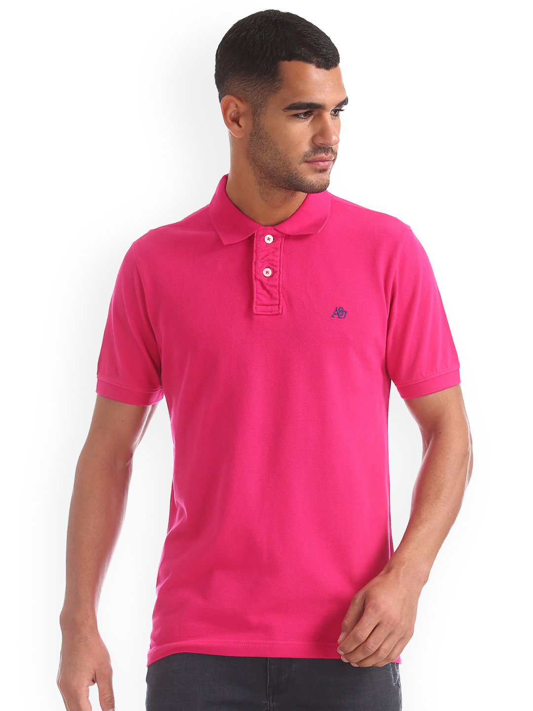 

Aeropostale Men Pink Solid Polo Collar Pure Cotton T-shirt