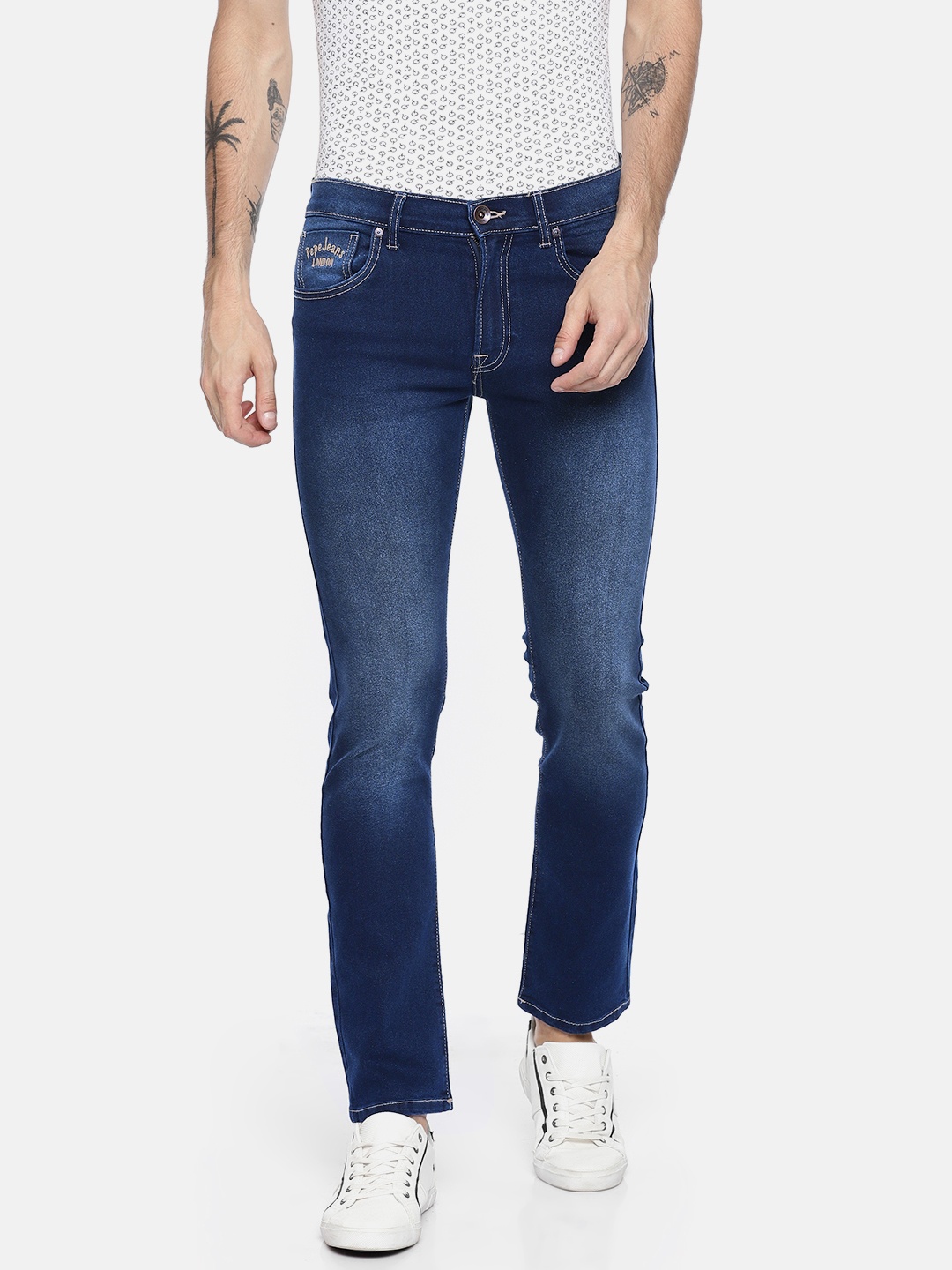 

Pepe Jeans Men Navy Blue Vapour Slim Fit Low-Rise Clean Look Stretchable Jeans