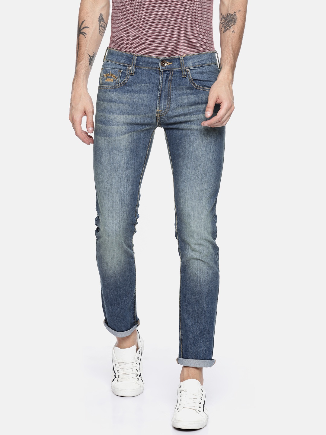 

Pepe Jeans Men Blue Vapour Slim Fit Low-Rise Clean Look Stretchable Jeans