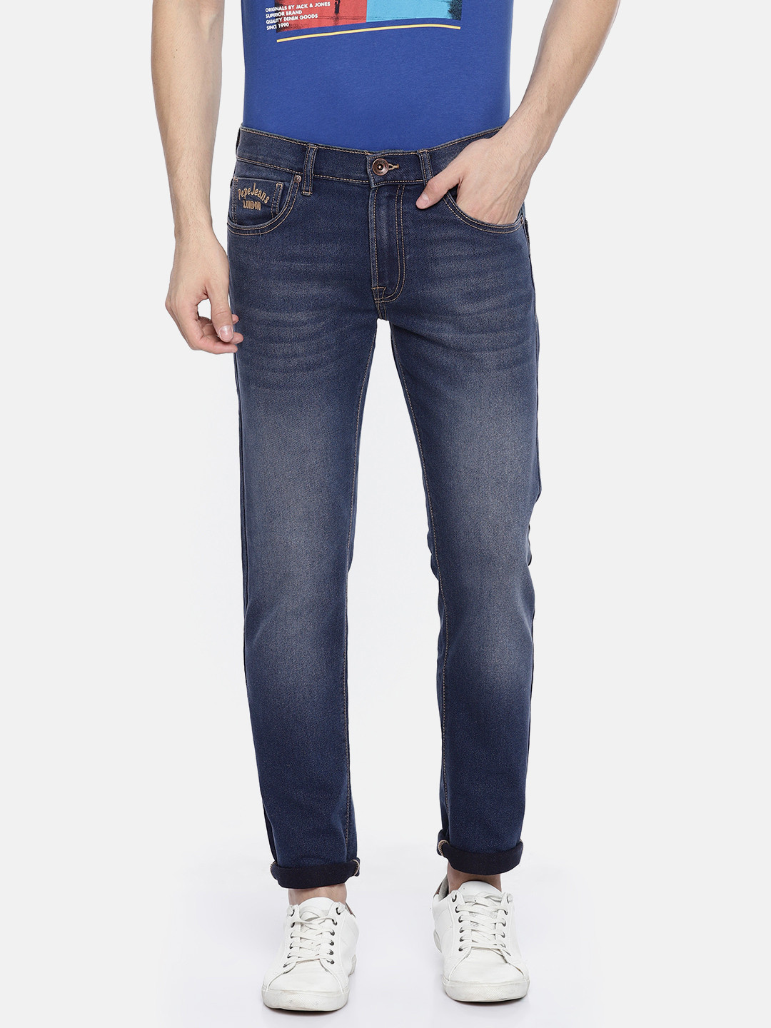 

Pepe Jeans Men Blue Vapour Slim Fit Low-Rise Clean Look Stretchable Jeans