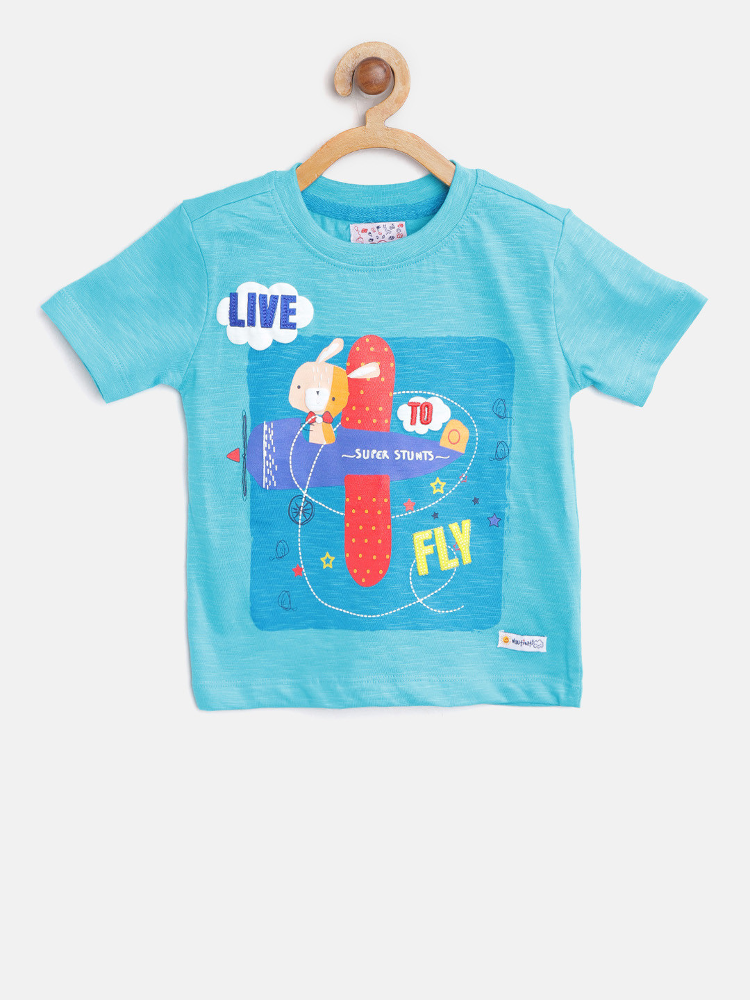 

Nauti Nati Boys Blue Printed Round Neck T-shirt